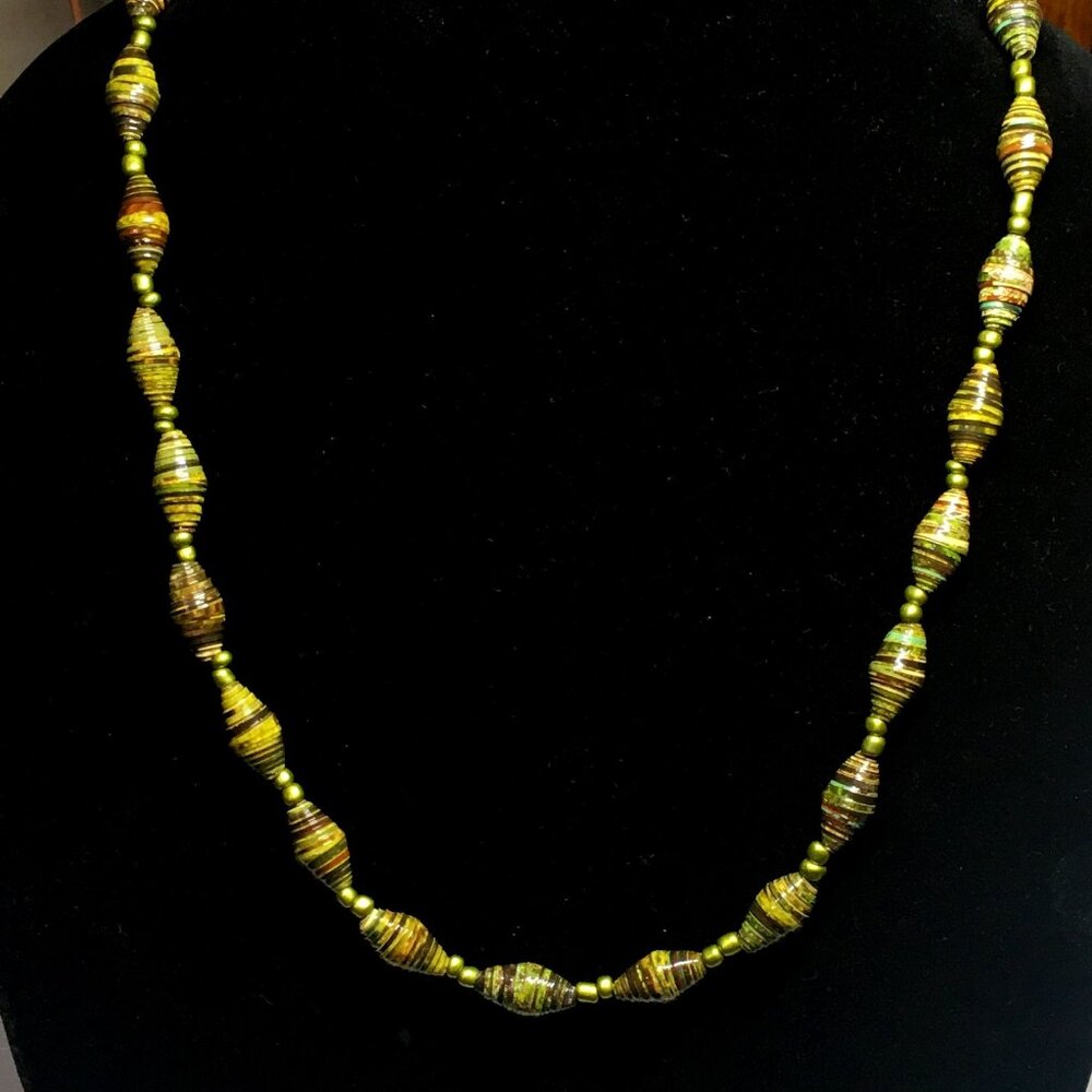 Green, Yellow & Brown Beaded Necklace